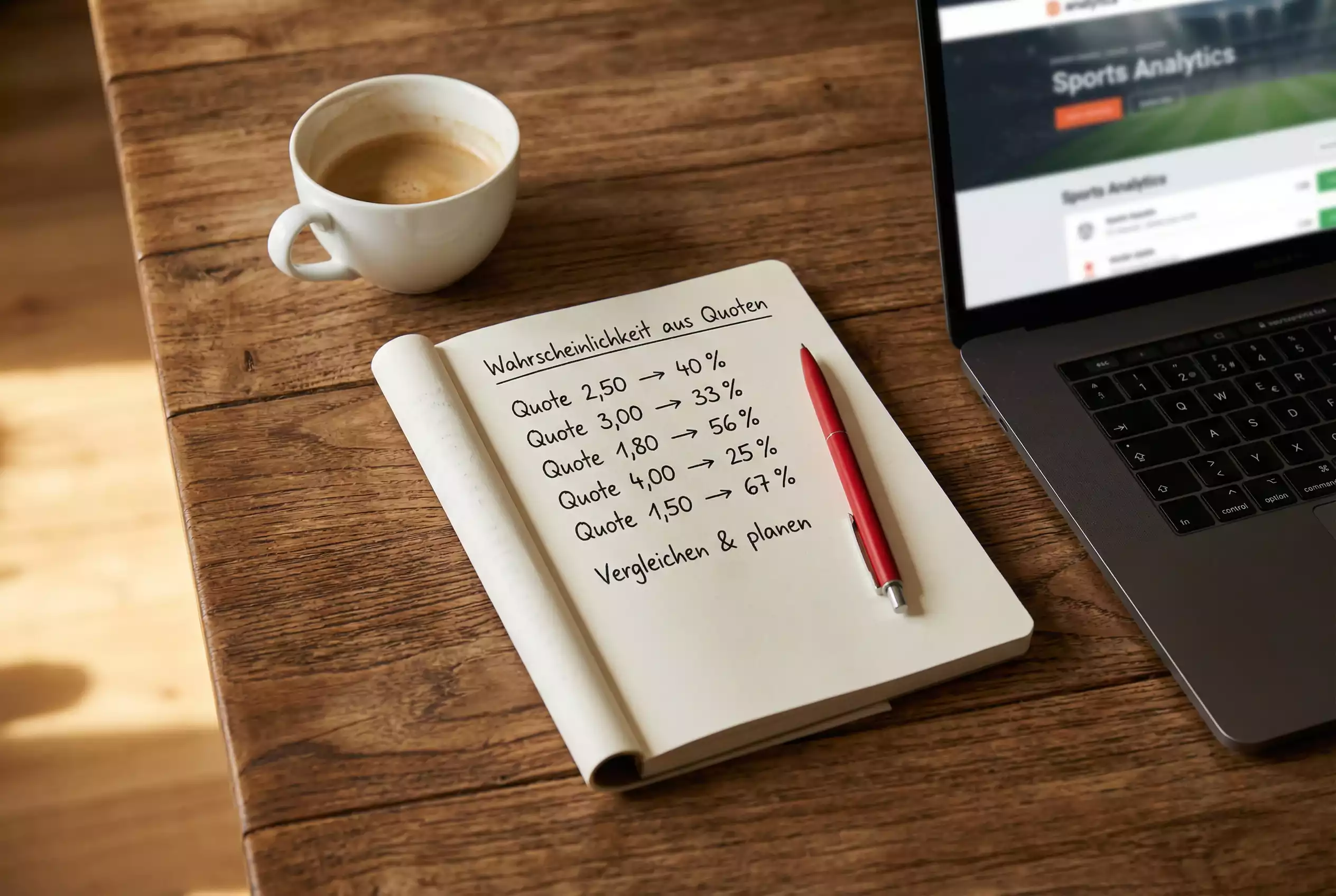 Formel 1 Quoten berechnen: Nahaufnahme eines Dokuments mit Dezimalquoten und Notizen neben einem Laptop